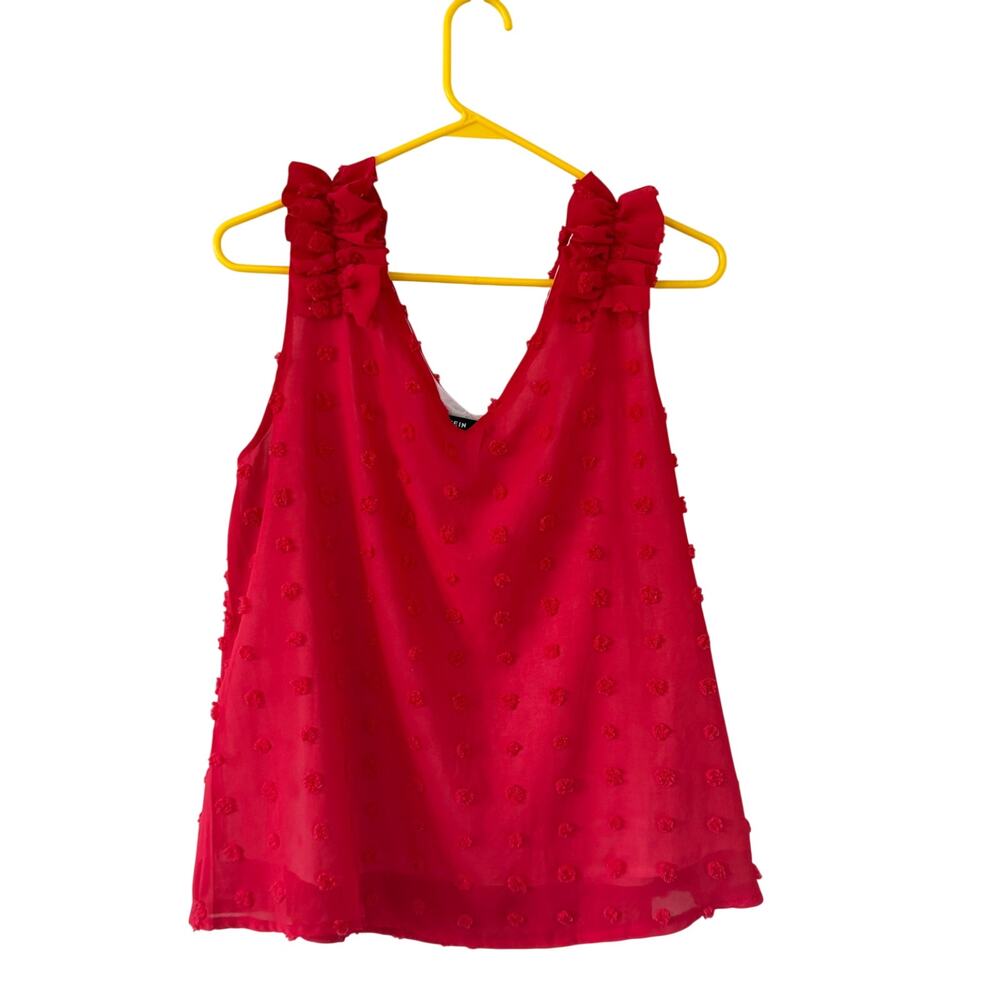 Women's Shein Red Ruffle Polka Dot Sleeveless Summer Tank Top Shirt Blouse Sz XL